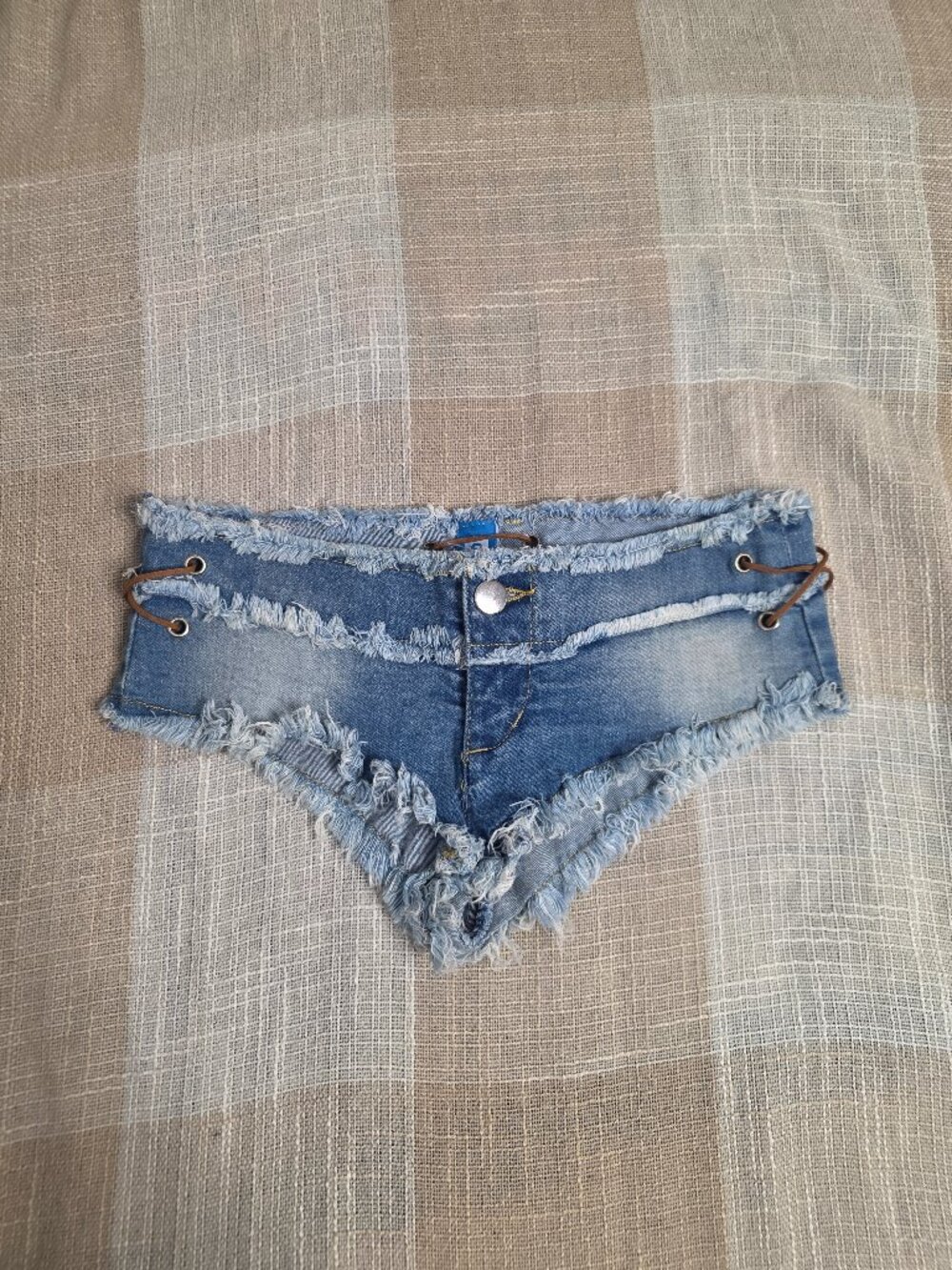 Western Indie Sleaze McBling Rave Skimpy Fringe Denim Low Rise Booty Shorts